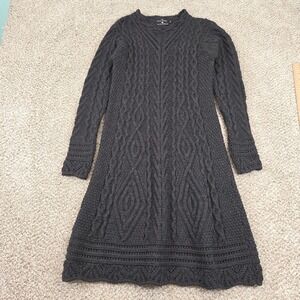 The Irish Store Cable Knit Wool Dress M Aran 100% Merino Wool - Charcoal Grey